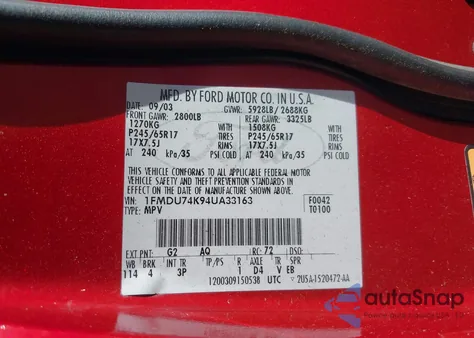 2004 Ford Explorer Eddie Bauer z USA, uszkodzony, nr VIN 1FMDU74K94UA33163